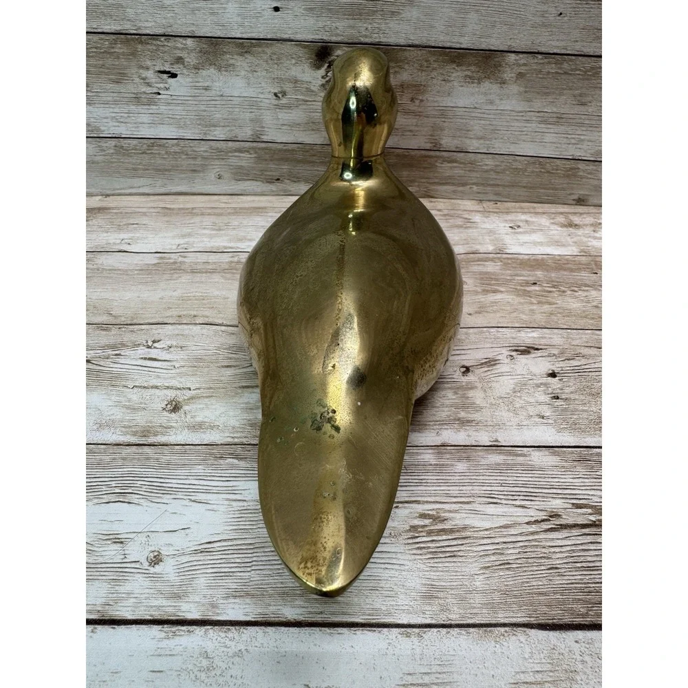 Vintage Solid Brass Duck Figurine Mid Century MCM Decorative - 10.5